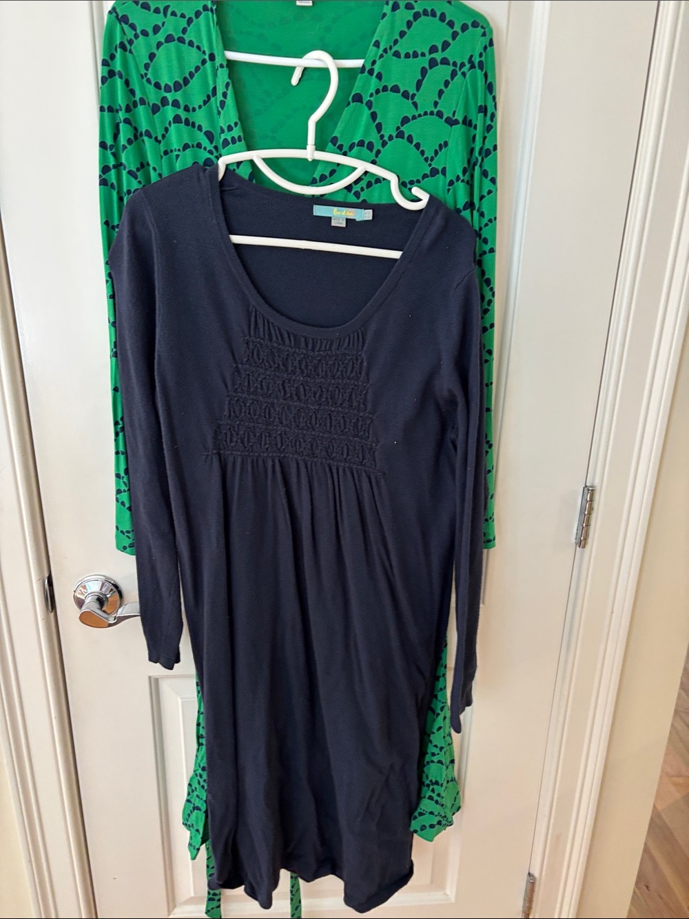 Boden Navy Long Sleeve Smocked-Yoke Dress